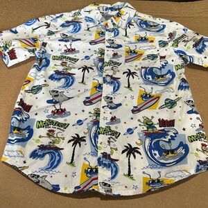 Kids Size 8 Colorful Graphic Short Sleeve Button up  Sharks & Monster print